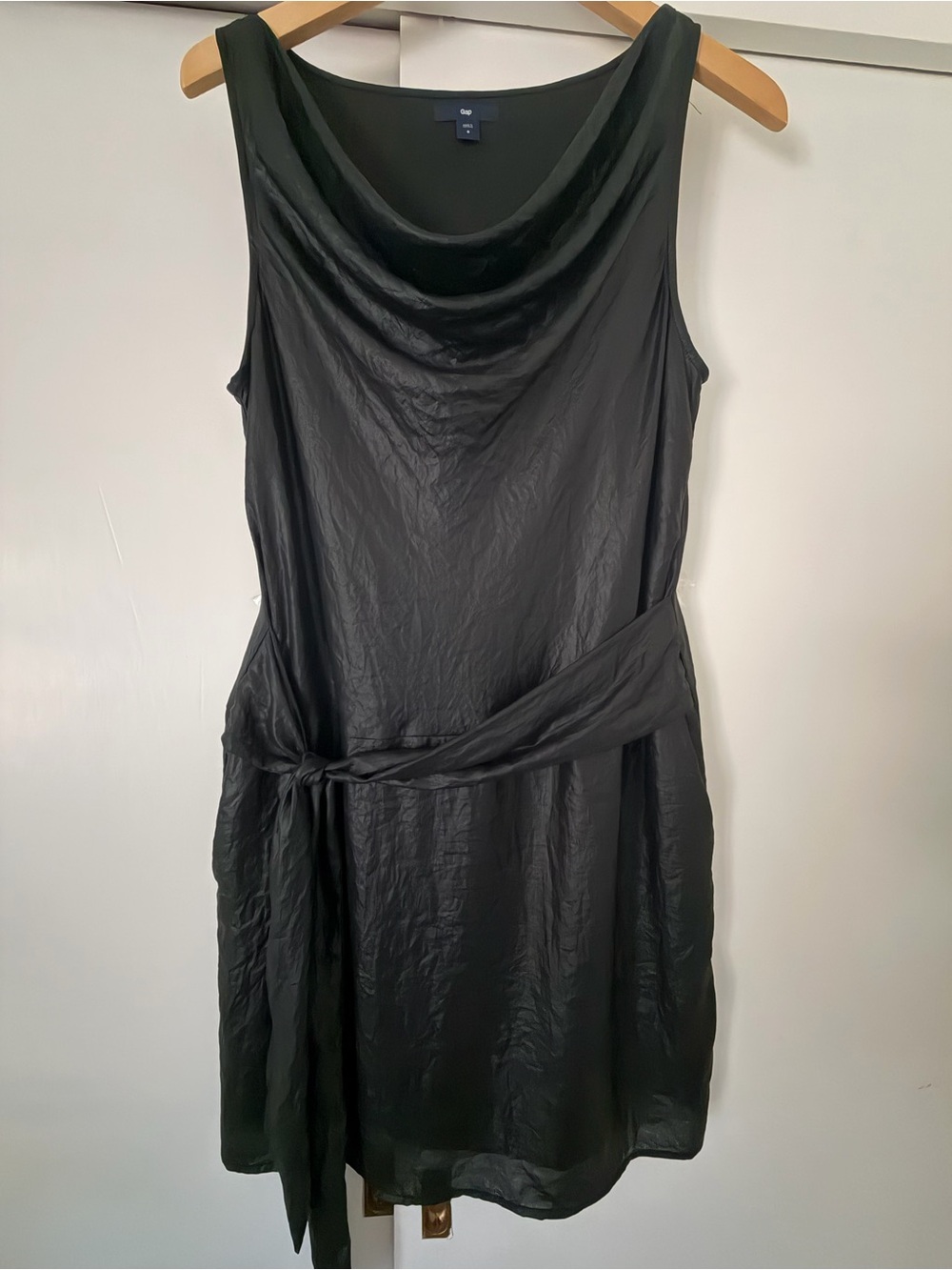 Gap Black Draped Neck Sleeveless Dress with Waist Tie